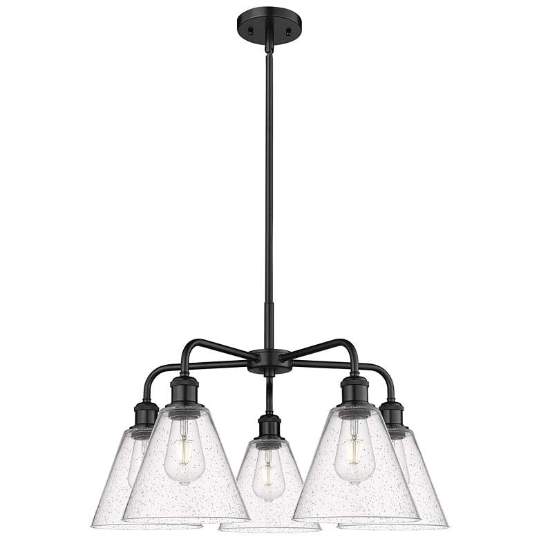 Image 1 Berkshire 26"W 5 Light Matte Black Stem Hung Chandelier With Seedy Sha