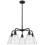 Berkshire 26"W 5 Light Matte Black Stem Hung Chandelier With Seedy Sha