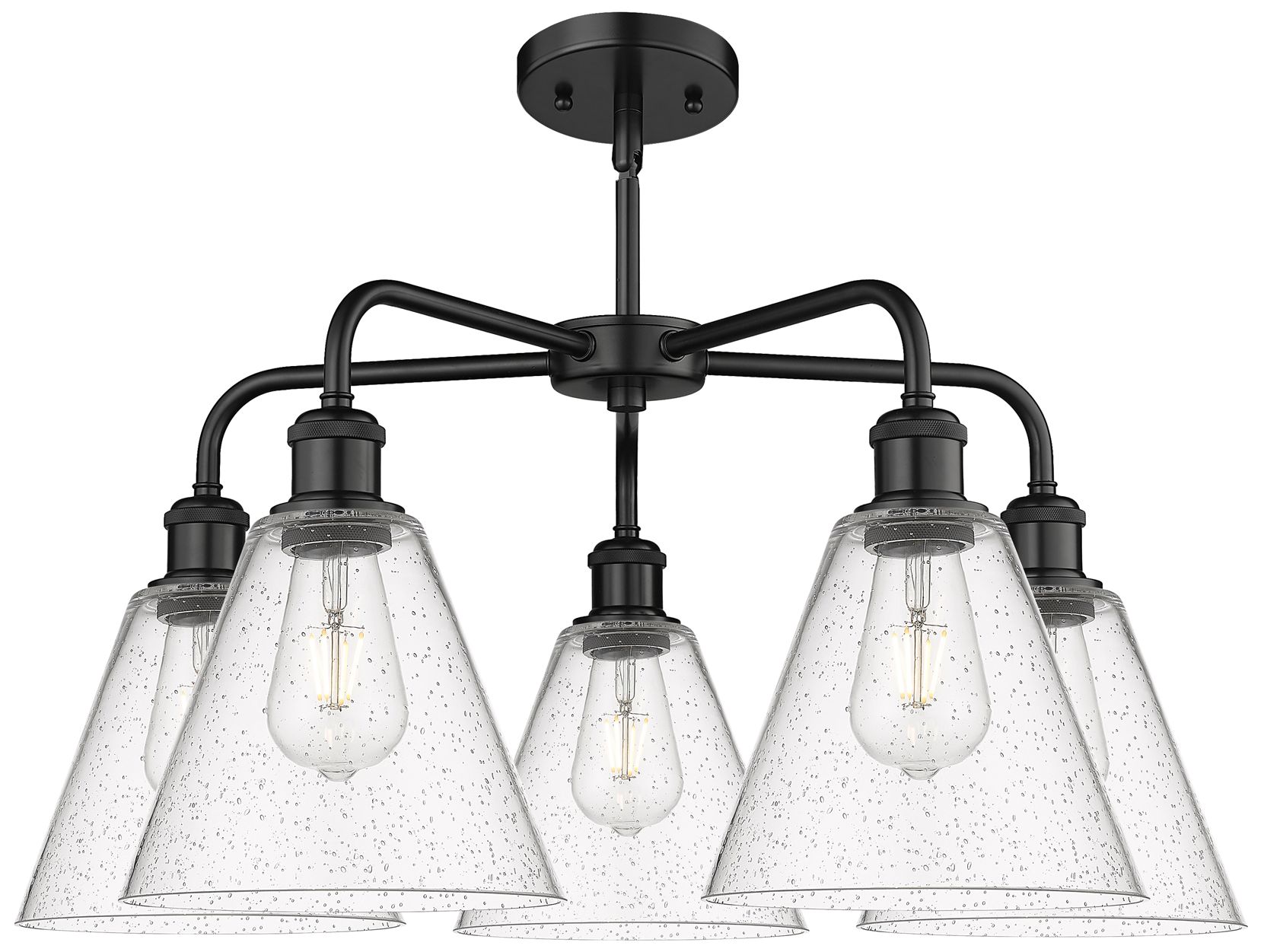Image 2 Berkshire 26"W 5 Light Matte Black Stem Hung Chandelier With Seedy Sha more views