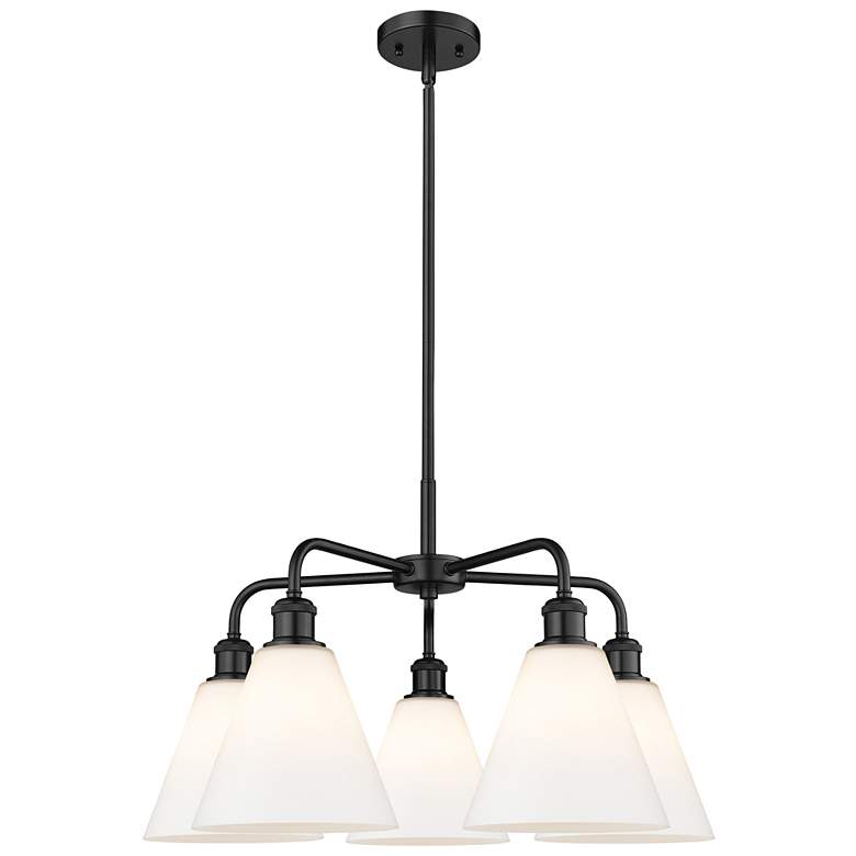 Image 1 Berkshire 26"W 5 Light Matte Black Stem Hung Chandelier With White Sha