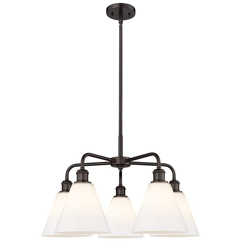 Image 1 Berkshire 26 inchW 5 Light Oil Rubbed Bronze Stem Chandelier w/ White Shad