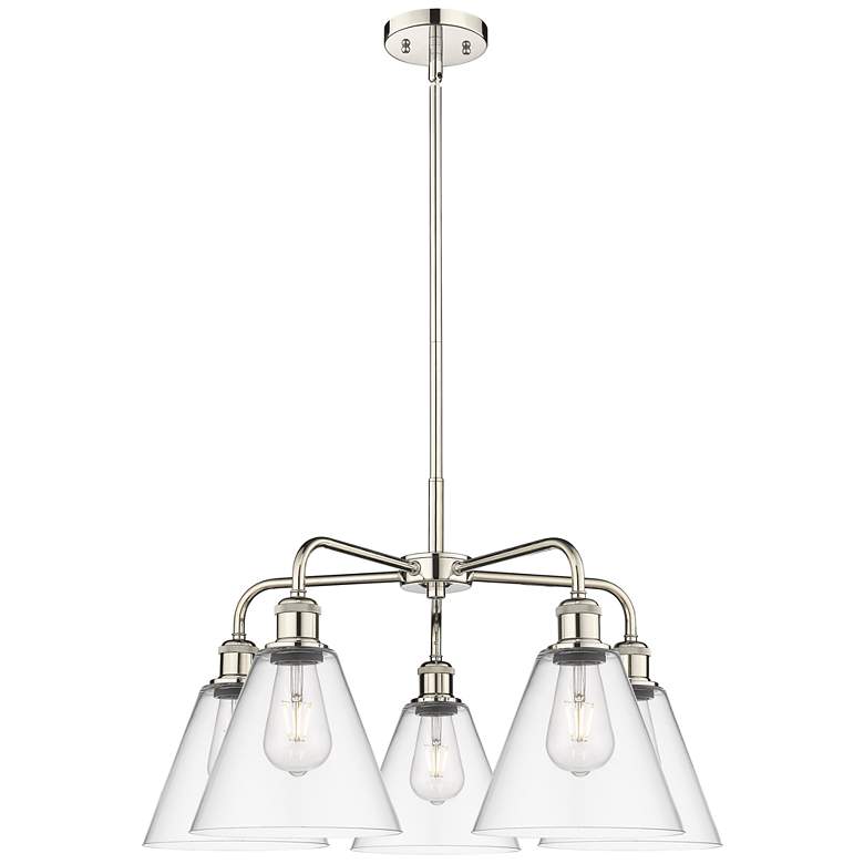 Image 1 Berkshire 26"W 5 Light Polished Nickel Stem Hung Chandelier w/ Clear S