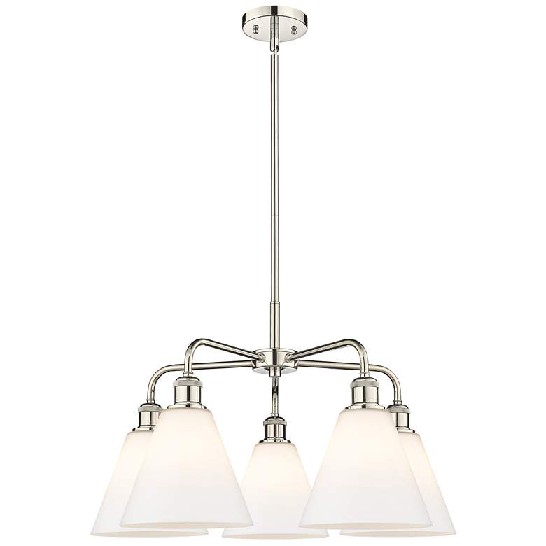 Image 1 Berkshire 26"W 5 Light Polished Nickel Stem Hung Chandelier w/ White S