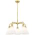 Berkshire 26"W 5 Light Satin Gold Stem Hung Chandelier With White Shad