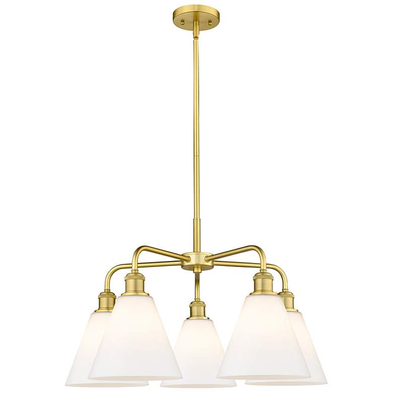 Image 1 Berkshire 26"W 5 Light Satin Gold Stem Hung Chandelier With White Shad