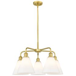 Berkshire 26"W 5 Light Satin Gold Stem Hung Chandelier With White Shad