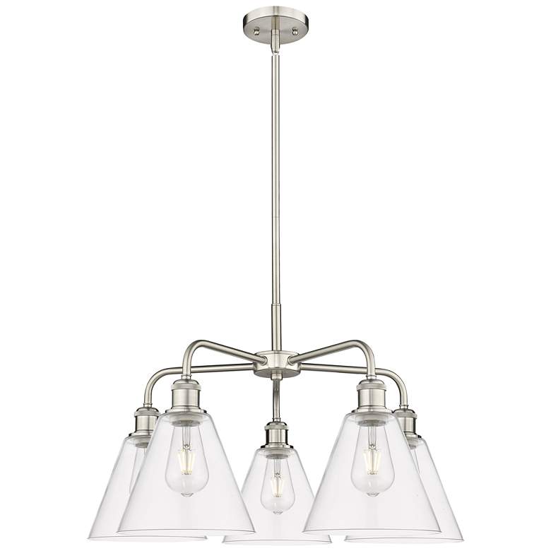 Image 1 Berkshire 26"W 5 Light Satin Nickel Stem Hung Chandelier With Clear Sh