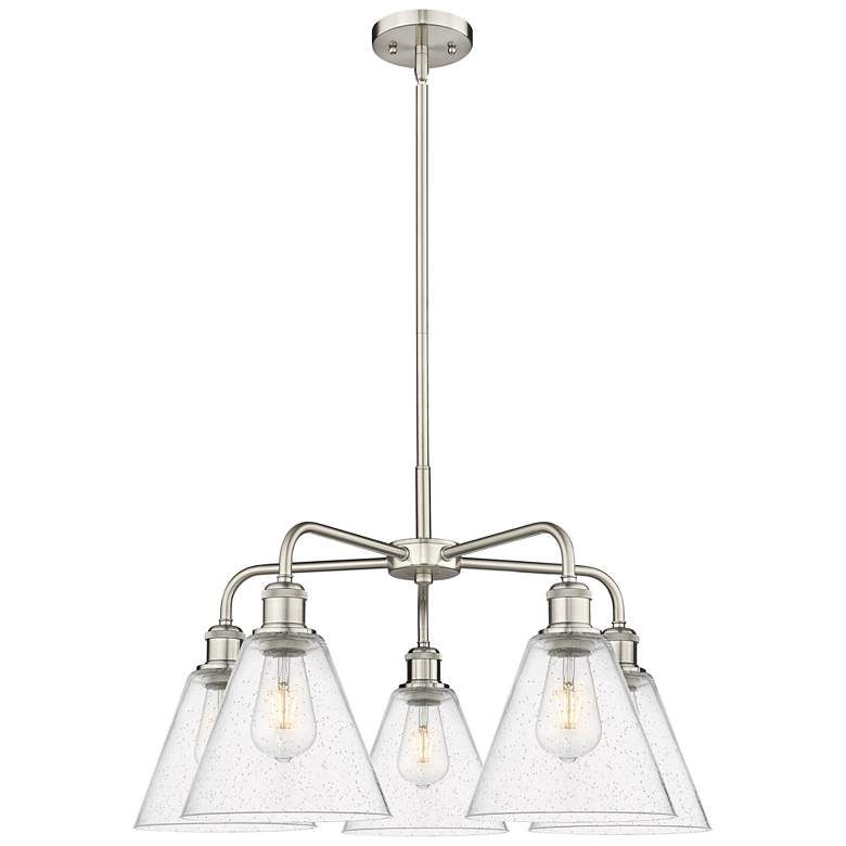 Image 1 Berkshire 26"W 5 Light Satin Nickel Stem Hung Chandelier With Seedy Sh