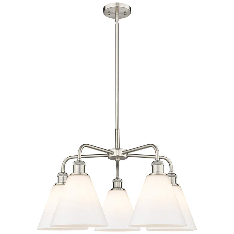 Image 1 Berkshire 26"W 5 Light Satin Nickel Stem Hung Chandelier With White Sh