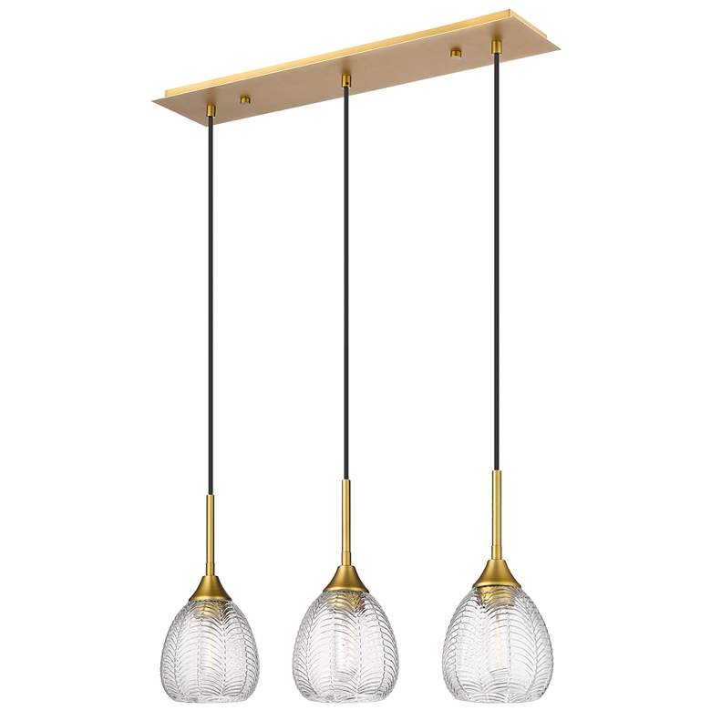 Image 1 Berkshire 3 Light 27" Cord Hung Island Light Brushed Brass