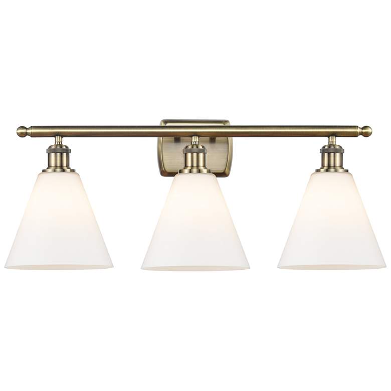Image 1 Berkshire 3 Light 28" Bath Light - Antique Brass - Matte White Shade