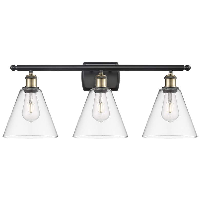 Image 1 Berkshire 3 Light 28" Bath Light - Black Antique Brass - Clear Shade