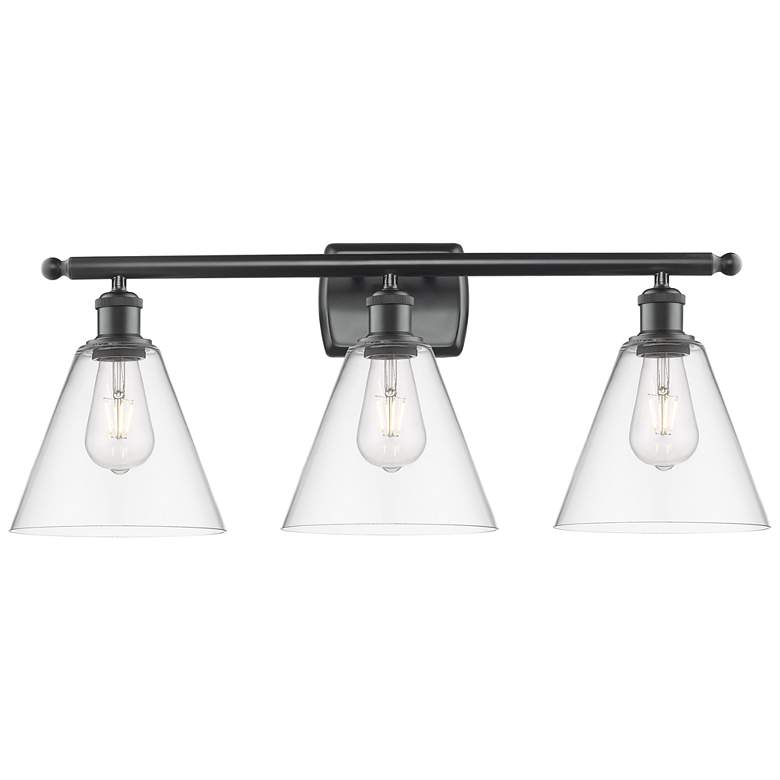 Image 1 Berkshire 3 Light 28" Bath Light - Matte Black - Clear Shade