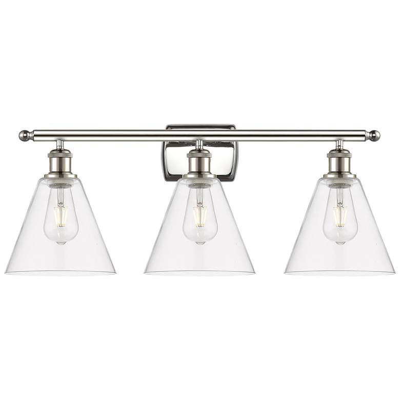 Image 1 Berkshire 3 Light 28" Bath Light - Polished Nickel - Clear Shade