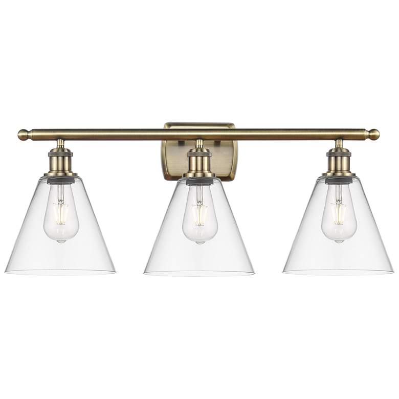 Image 1 Berkshire 3 Light 28" LED Bath Light - Antique Brass - Clear Shade