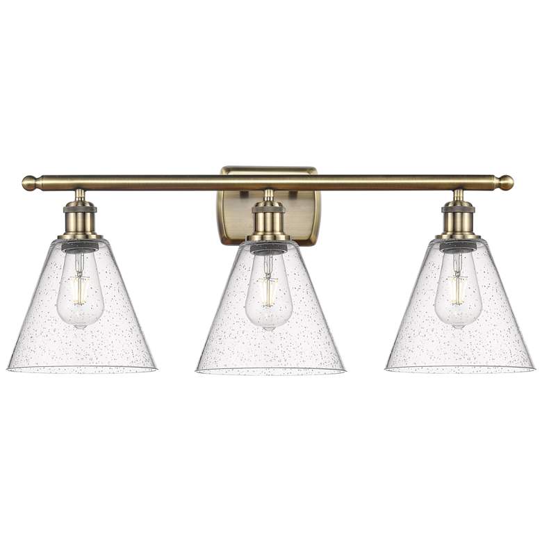 Image 1 Berkshire 3 Light 28" LED Bath Light - Antique Brass - Seedy Shade
