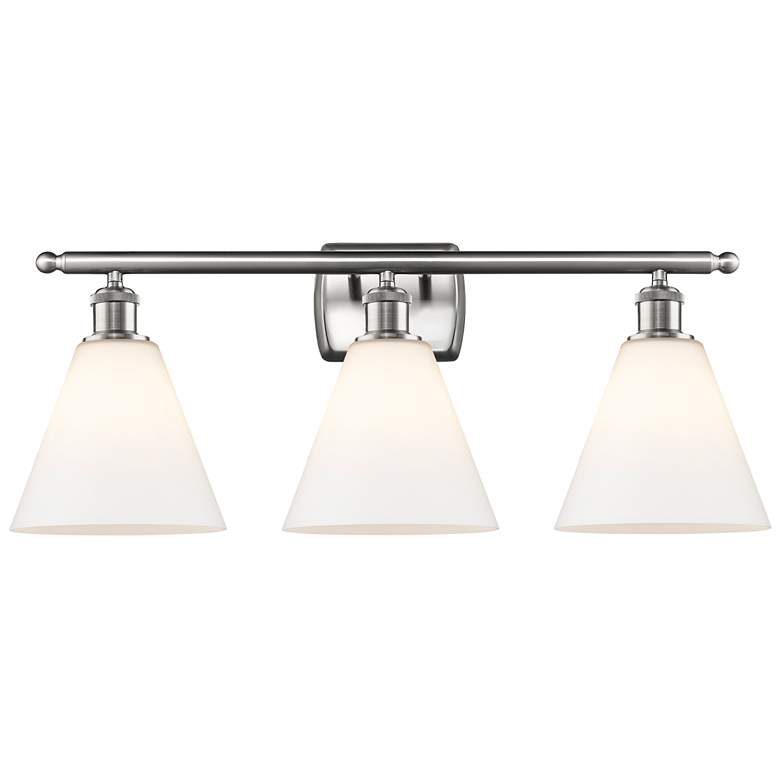 Image 1 Berkshire 3 Light 28" LED Bath Light - Brushed Satin Nickel - White Sh