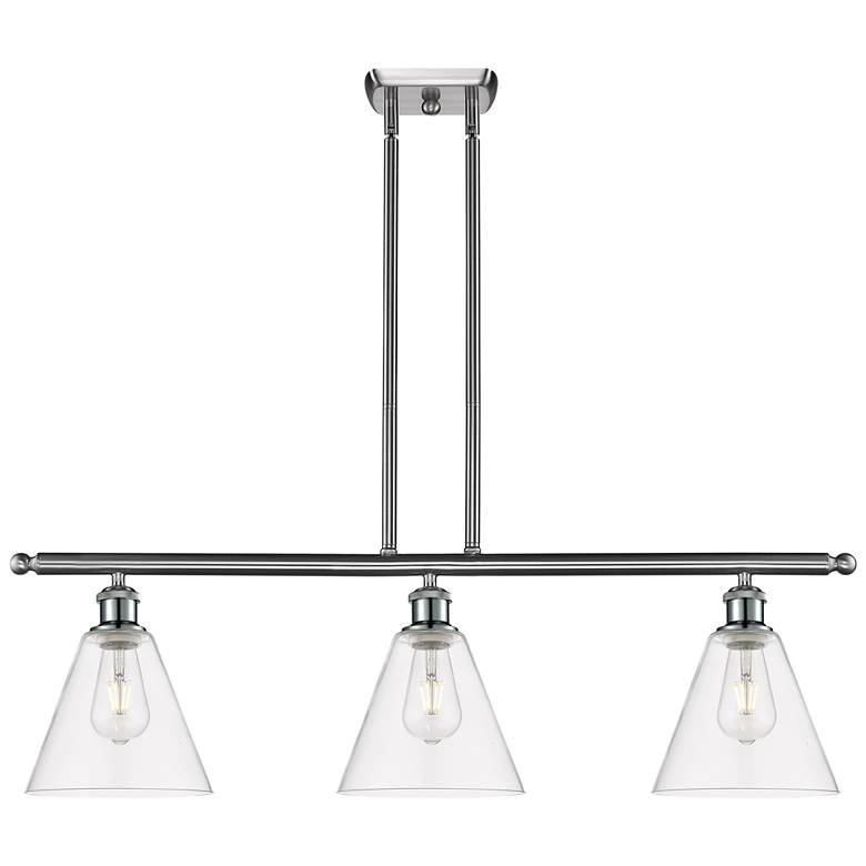 Image 1 Berkshire 3 Light 36" Island Light - Brushed Satin Nickel - Clear Sha