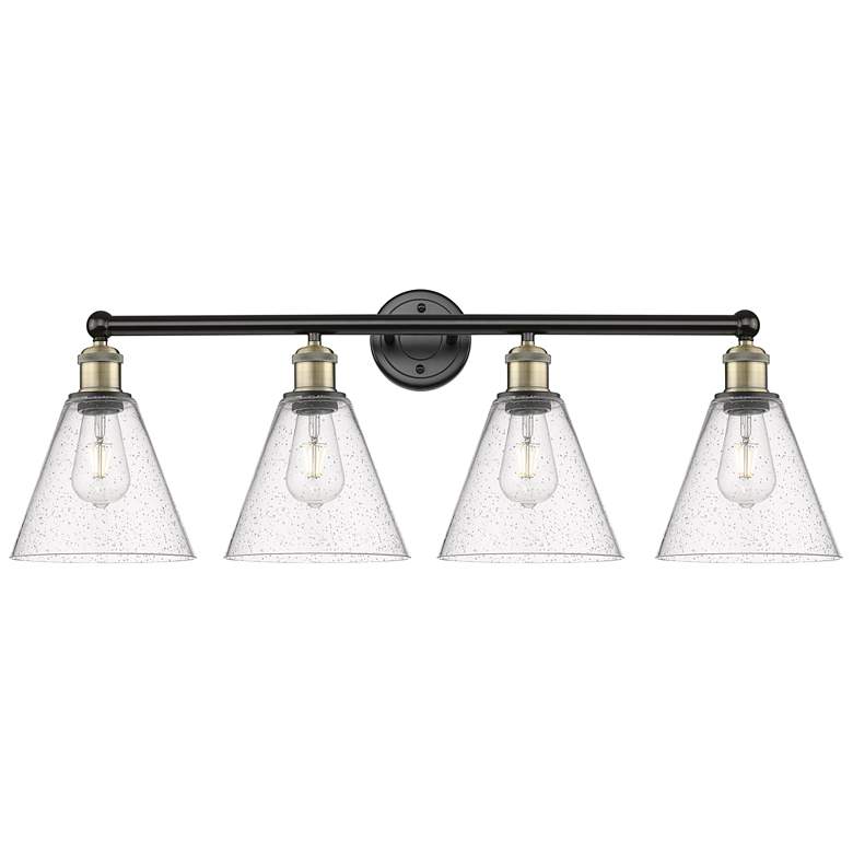Image 1 Berkshire 35"W 4 Light Black Antique Brass Bath Light With Seedy Shade