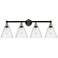 Berkshire 35"W 4 Light Black Antique Brass Bath Light With Seedy Shade