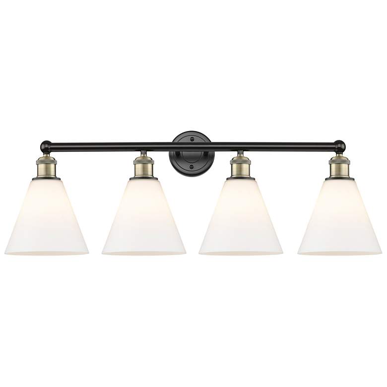 Image 1 Berkshire 35"W 4 Light Black Antique Brass Bath Light With White Shade