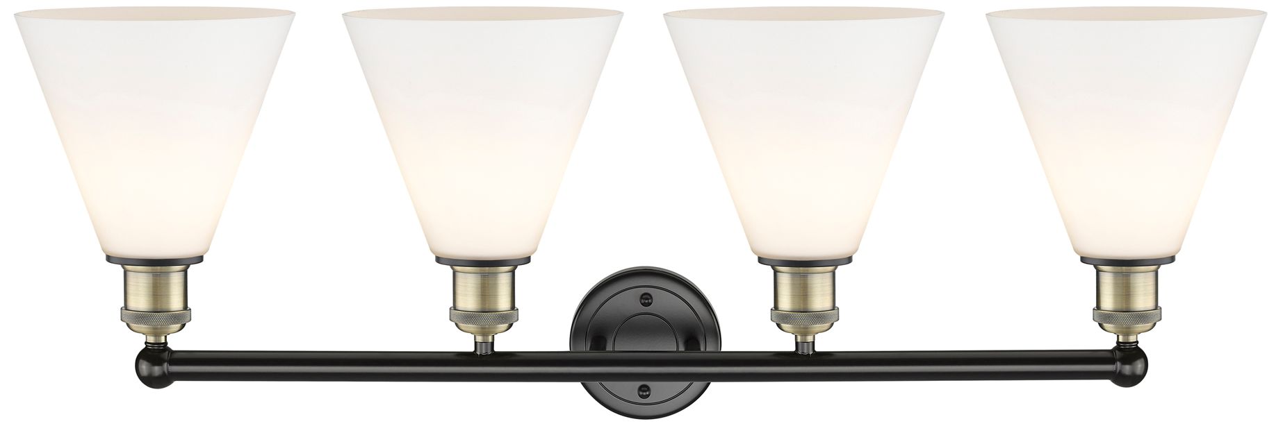 Image 2 Berkshire 35"W 4 Light Black Antique Brass Bath Light With White Shade more views