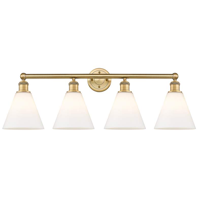 Image 1 Berkshire 35"W 4 Light Brushed Brass Bath Vanity Light With White Shad