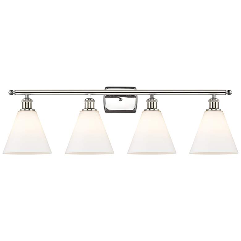 Image 1 Berkshire 4 Light 38" Bath Light - Polished Nickel - Matte White Shade