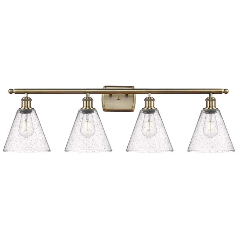 Image 1 Berkshire 4 Light 38" LED Bath Light - Antique Brass - Seedy Shade