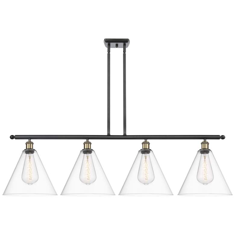 Image 1 Berkshire 4 Light 50" Island Light - Black Antique Brass - Clear Shad