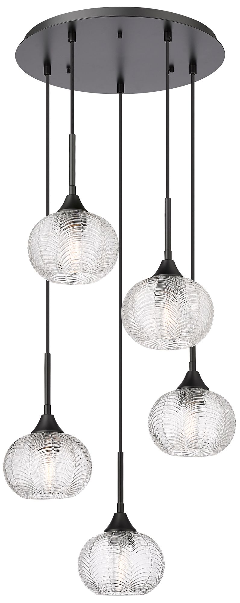 Berkshire 5 Light 20" Cord Hung Multi Pendant Matte Black Finish