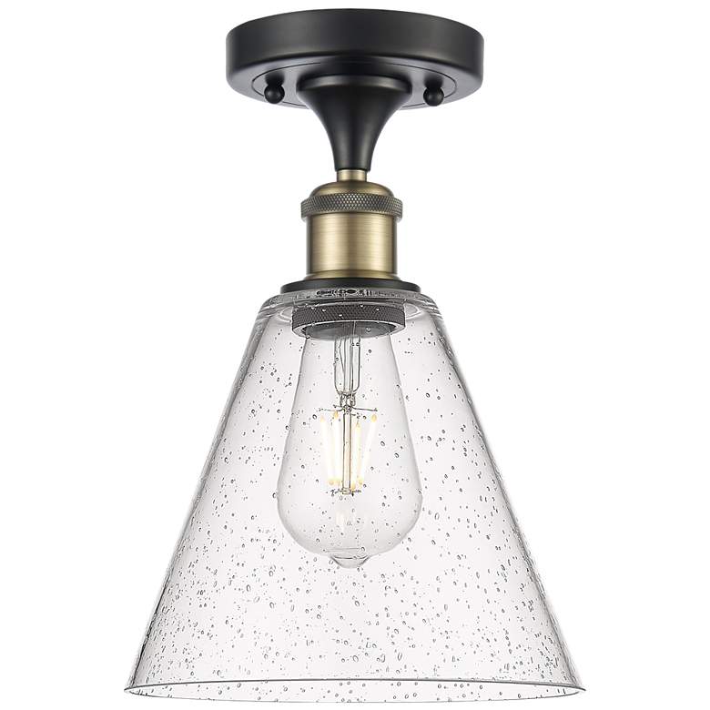 Image 1 Berkshire 8" LED Semi-Flush Mount - Black Antique Brass - Seedy Shade