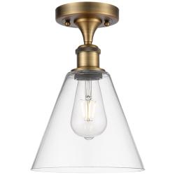 Berkshire  8" Semi-Flush Mount - Brushed Brass - Clear Shade