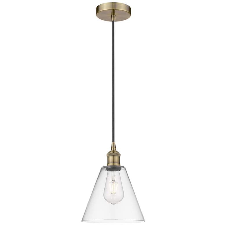 Image 1 Berkshire 8" Wide Antique Brass Corded Mini Pendant w/ Clear Shade