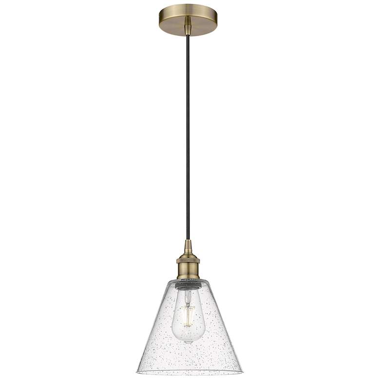 Image 1 Berkshire 8" Wide Antique Brass Corded Mini Pendant w/ Seedy Shade