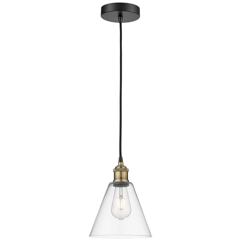 Image 1 Berkshire 8" Wide Black Brass Corded Mini Pendant With Clear Shade