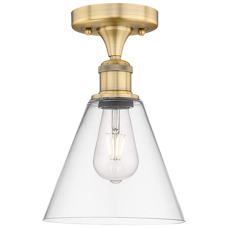 Image 1 Berkshire 8" Wide Brushed Brass Semi.Flush Mount With Clear Glass Shad