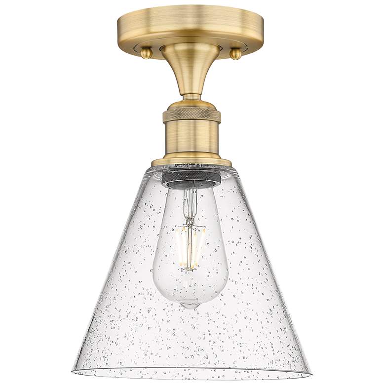Image 1 Berkshire 8" Wide Brushed Brass Semi.Flush Mount With Seedy Glass Shad