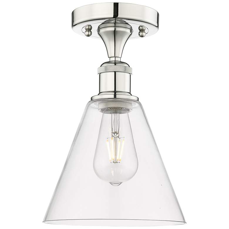Image 1 Berkshire 8" Wide Polished Nickel Semi.Flush Mount With Clear Glass Sh