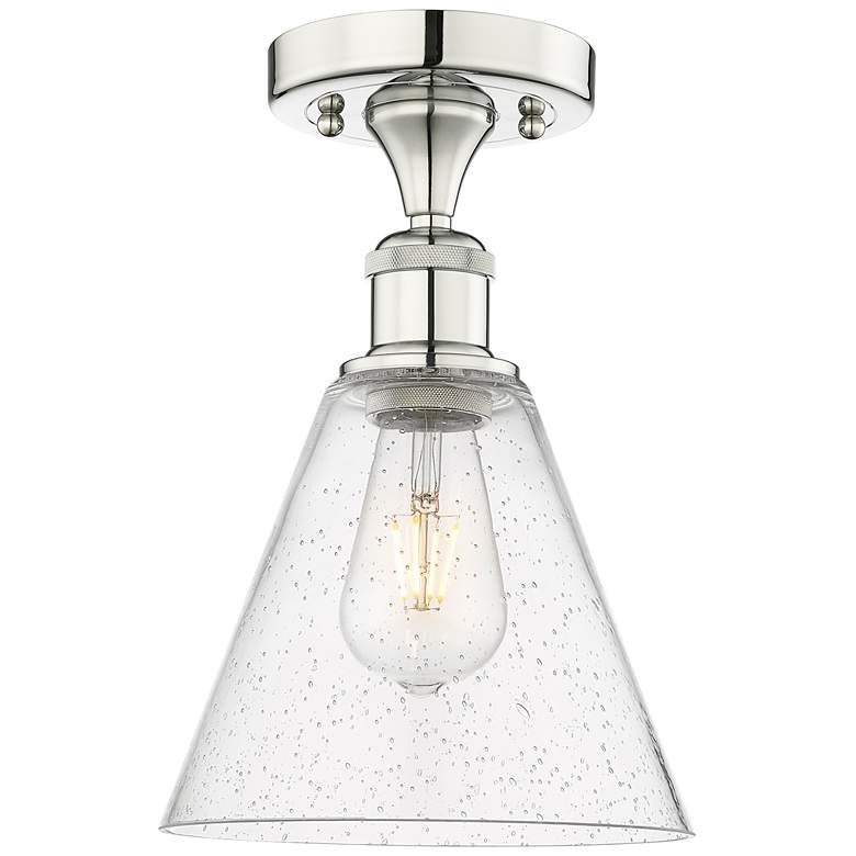 Image 1 Berkshire 8" Wide Polished Nickel Semi.Flush Mount With Seedy Glass Sh