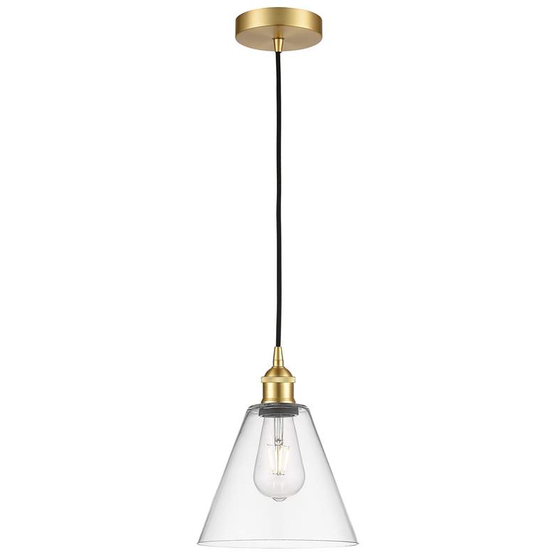 Image 1 Berkshire 8 inch Wide Satin Gold Corded Mini Pendant With Clear Shade