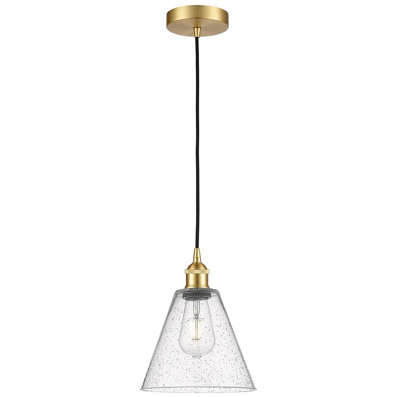 Image 1 Berkshire 8" Wide Satin Gold Corded Mini Pendant With Seedy Shade