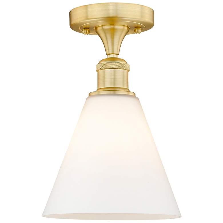 Image 1 Berkshire 8" Wide Satin Gold Semi.Flush Mount With Matte White Glass S