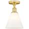 Berkshire 8" Wide Satin Gold Semi.Flush Mount With Matte White Glass S