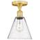 Berkshire 8" Wide Satin Gold Semi.Flush Mount With Seedy Glass Shade