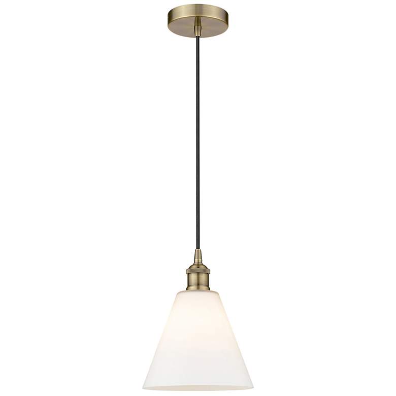 Image 1 Berkshire 8"W Antique Brass Corded Mini Pendant w/ Matte White Shade
