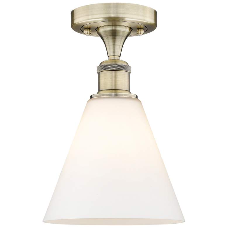 Image 1 Berkshire 8"W Antique Brass Semi.Flush Mount With Matte White Glass Sh