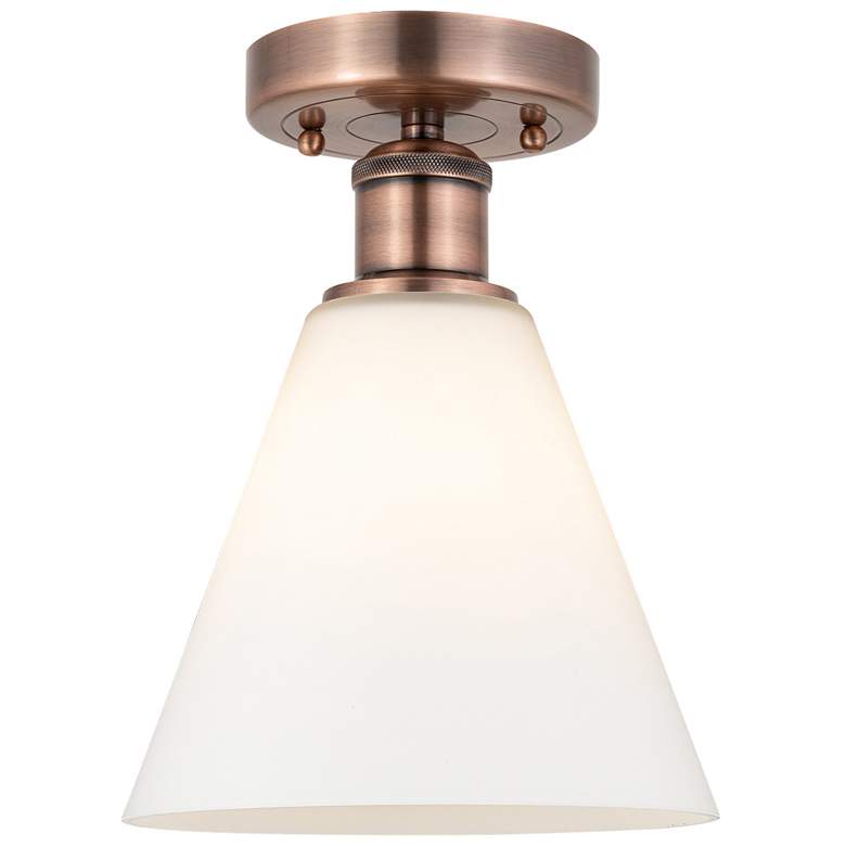 Image 1 Berkshire 8"W Antique Copper Semi.Flush Mount With Matte White Glass S