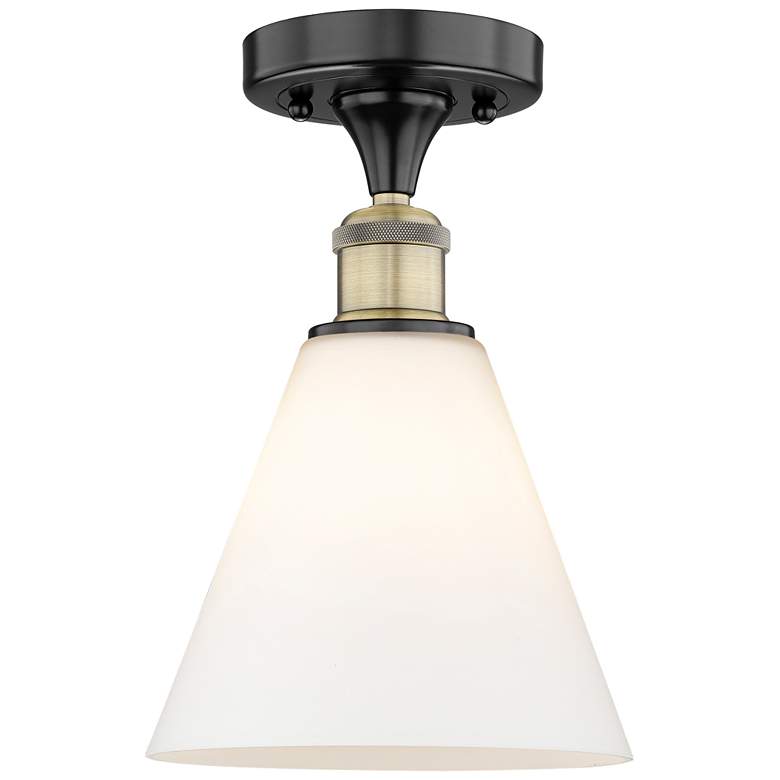 Image 1 Berkshire 8"W Black Antique Brass Semi.Flush Mount w/ White Shade