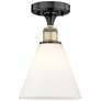 Berkshire 8"W Black Antique Brass Semi.Flush Mount w/ White Shade